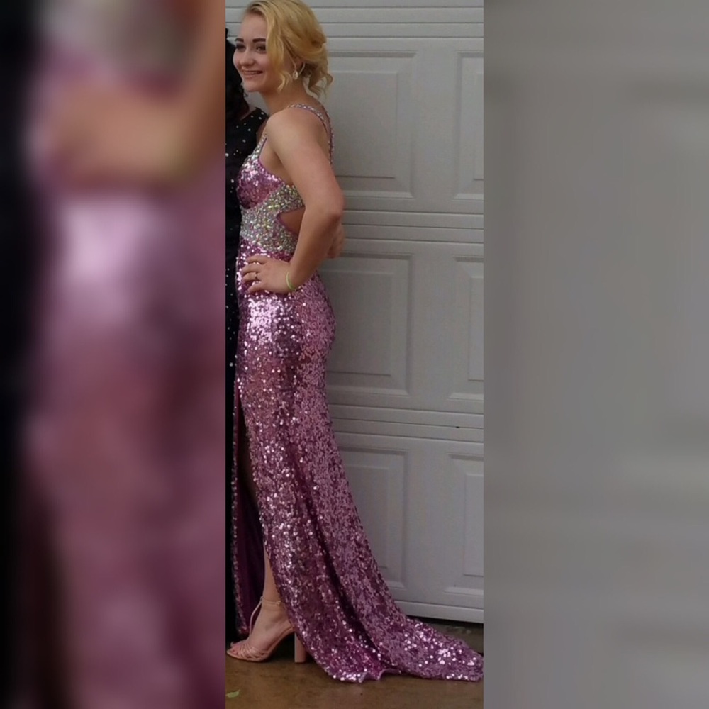 Purple sequins prom dress